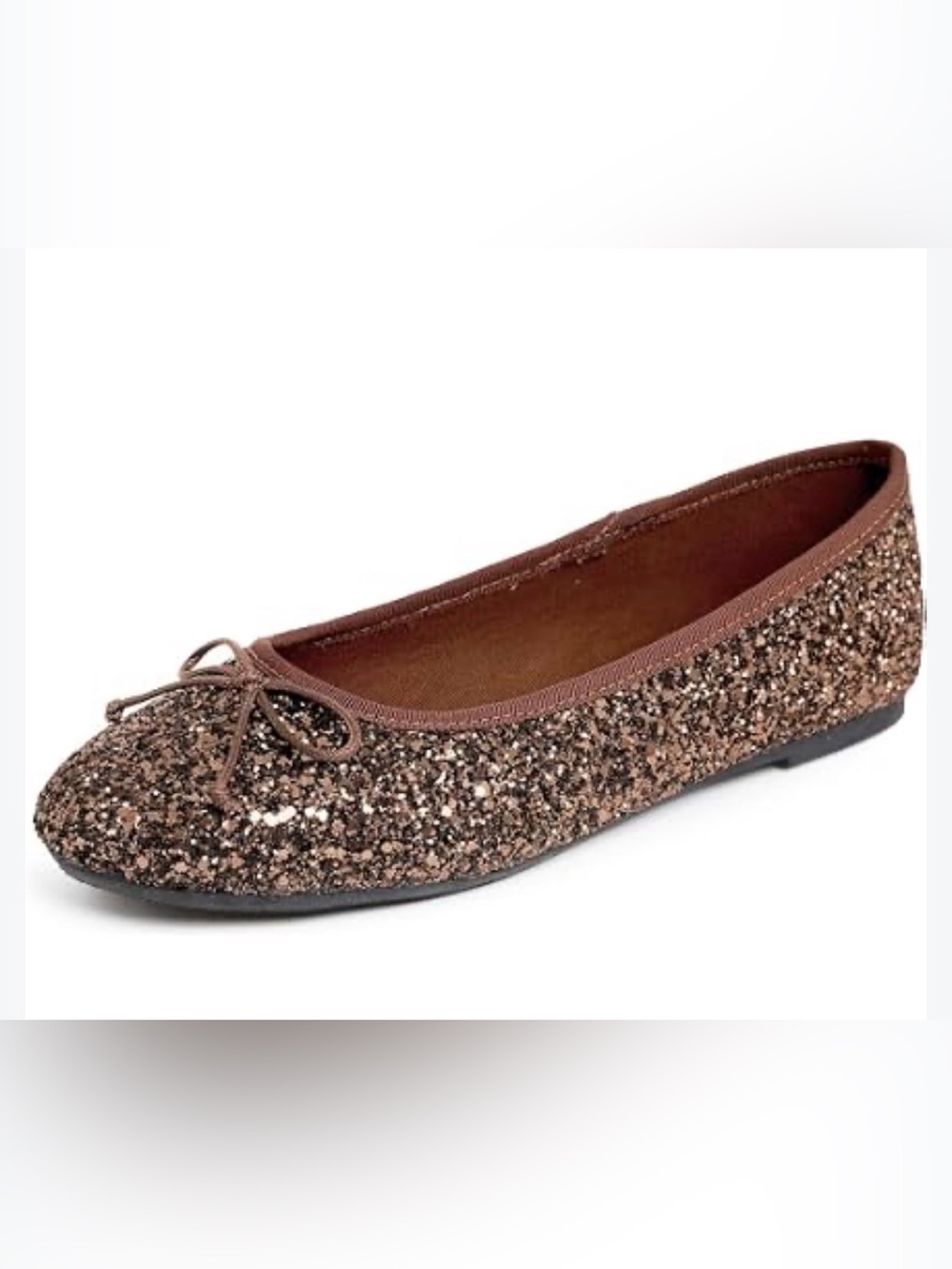 Glitter Ballet Flat with Bow - Brown